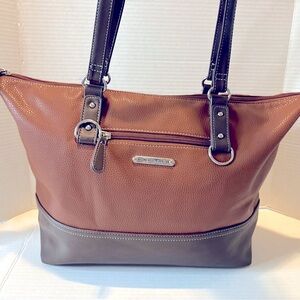 Stone Mountt Brown and Tan Pebble Leather Tote Bag